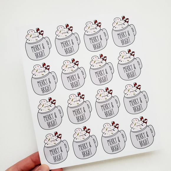 LB084 STICKERS Custom Poshmark Stickers Merry & Bright Mug Personalizable - Picture 2 of 7